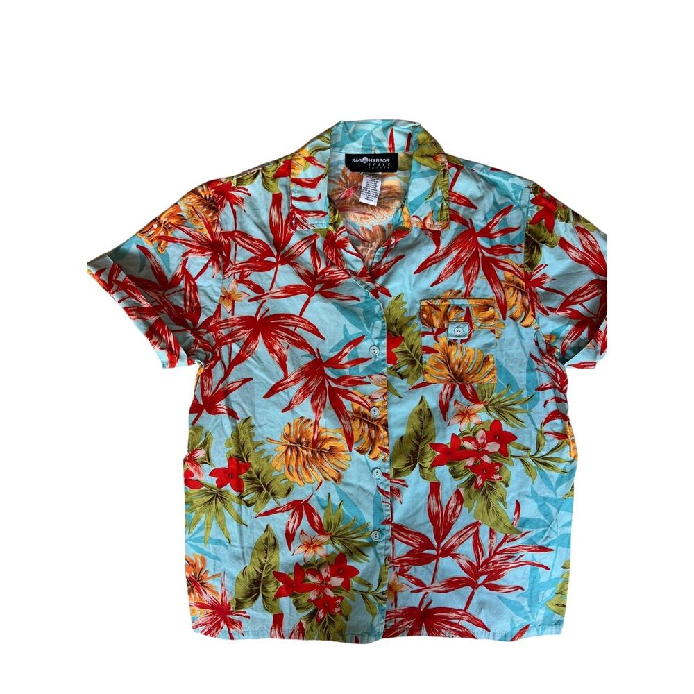 Vintage 80s Sag Harbor Sport Petite Women's Hawaiian Shirt Floral Size 1X